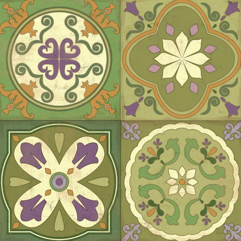 Fresh Herb Tiles Square Gold Ornate Wood Framed Art Print with Double Matting by Charron, Veronique