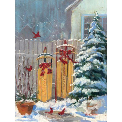December Sleds Gold Ornate Wood Framed Art Print with Double Matting by Rowan, Carol