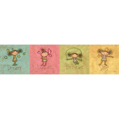 Dream Love Believe and Sing Panel White Modern Wood Framed Art Print by Tavoletti, Anne