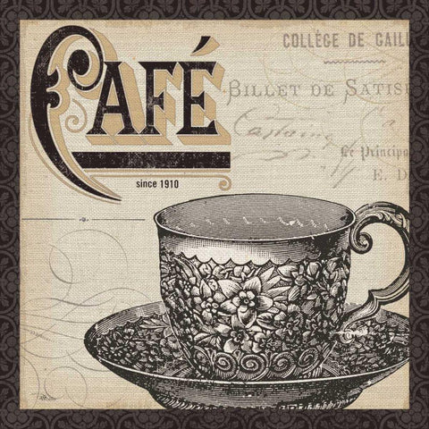 Antique Cafe II with Border White Modern Wood Framed Art Print with Double Matting by Pela Studio