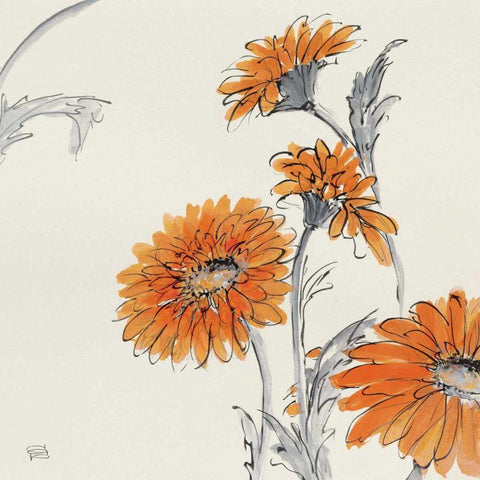 Orange Gerbera I Gold Ornate Wood Framed Art Print with Double Matting by Paschke, Chris