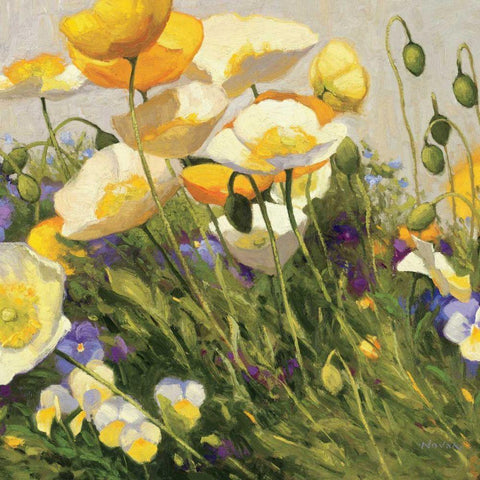Poppies and Pansies I Gold Ornate Wood Framed Art Print with Double Matting by Novak, Shirley