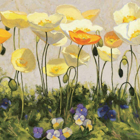 Poppies and Pansies II Gold Ornate Wood Framed Art Print with Double Matting by Novak, Shirley