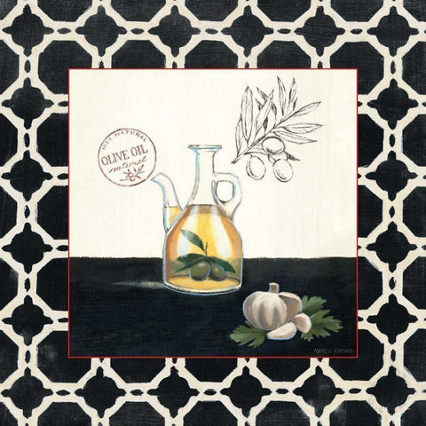 Olive Oil and Garlic Black Modern Wood Framed Art Print with Double Matting by Fabiano, Marco