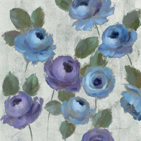Blue Damask I on Ivory Gold Ornate Wood Framed Art Print with Double Matting by Vassileva, Silvia