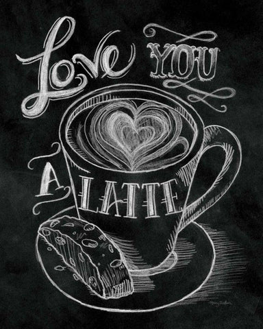 Love You a Latte No Border Black Ornate Wood Framed Art Print with Double Matting by Urban, Mary