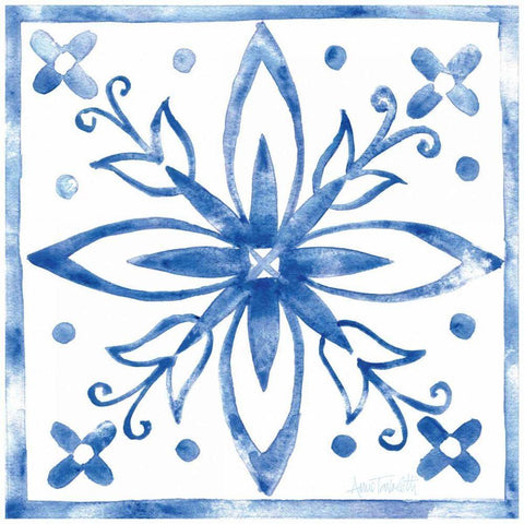 Tile Stencil I Blue White Modern Wood Framed Art Print by Tavoletti, Anne