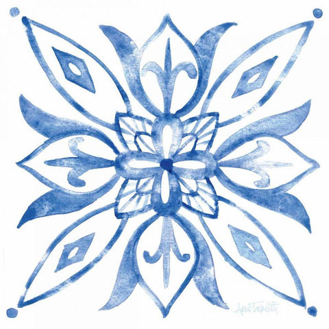 Tile Stencil II Blue White Modern Wood Framed Art Print with Double Matting by Tavoletti, Anne
