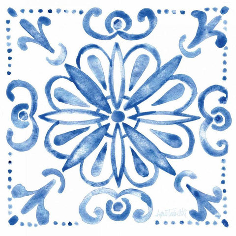 Tile Stencil IV Blue Black Ornate Wood Framed Art Print with Double Matting by Tavoletti, Anne