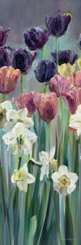 Grape Tulips Panel II White Modern Wood Framed Art Print with Double Matting by Hageman, Marilyn