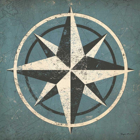 Nautical Compass Blue White Modern Wood Framed Art Print by Fowler, Ryan