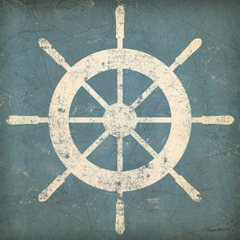 Nautical Shipwheel Blue White Modern Wood Framed Art Print by Fowler, Ryan