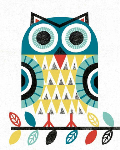 Folk Lodge Owl V2 Teal Black Ornate Wood Framed Art Print with Double Matting by Mullan, Michael