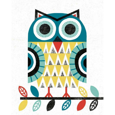 Folk Lodge Owl V2 Teal White Modern Wood Framed Art Print by Mullan, Michael