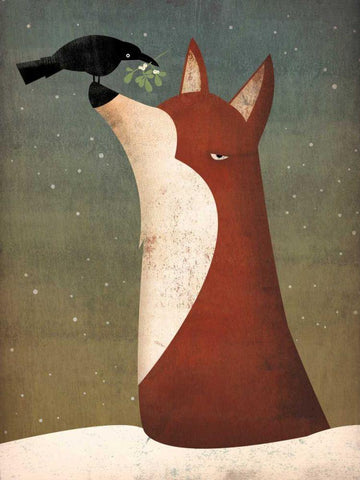 Fox and Mistletoe White Modern Wood Framed Art Print with Double Matting by Fowler, Ryan