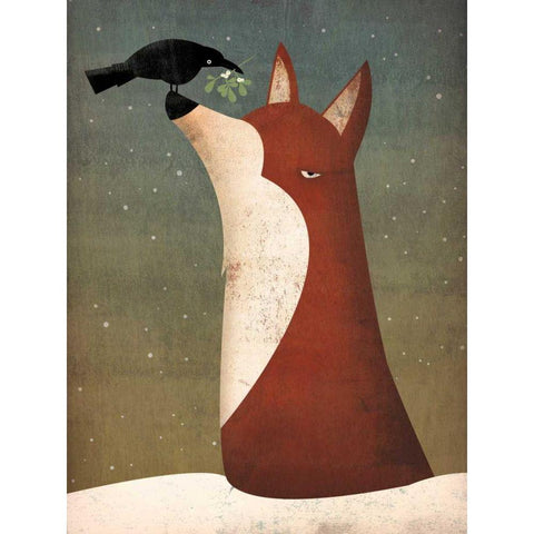 Fox and Mistletoe Black Modern Wood Framed Art Print with Double Matting by Fowler, Ryan