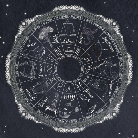 Night Sky Zodiac White Modern Wood Framed Art Print with Double Matting by Miller, Sara Zieve