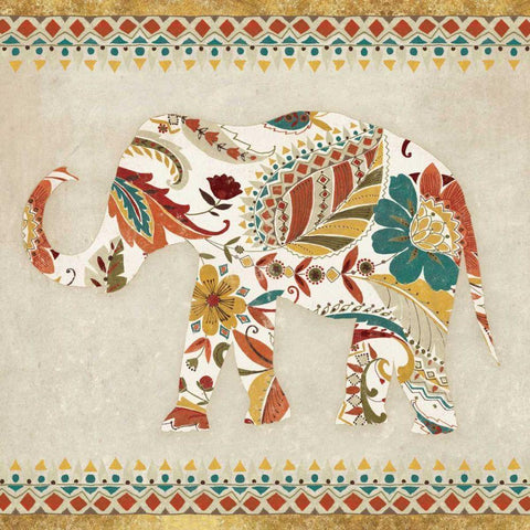 Boho Elephant II Gold Ornate Wood Framed Art Print with Double Matting by Wild Apple Portfolio