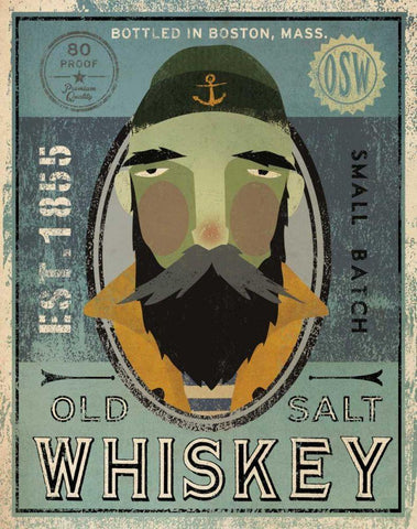 Fisherman V Old Salt Whiskey White Modern Wood Framed Art Print with Double Matting by Fowler, Ryan