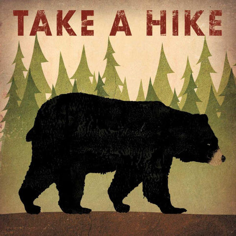 Take a Hike Black Bear Black Modern Wood Framed Art Print by Fowler, Ryan