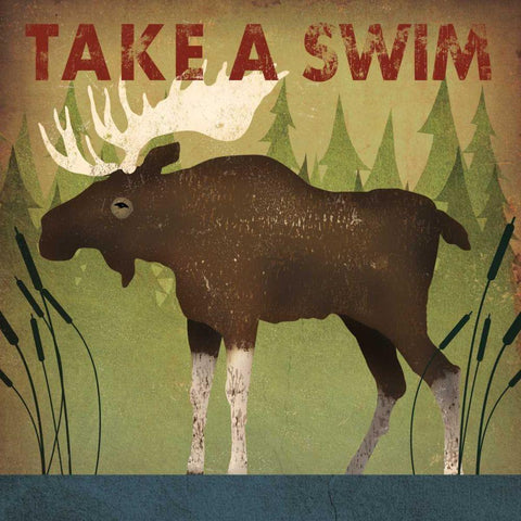 Take a Swim Moose Gold Ornate Wood Framed Art Print with Double Matting by Fowler, Ryan