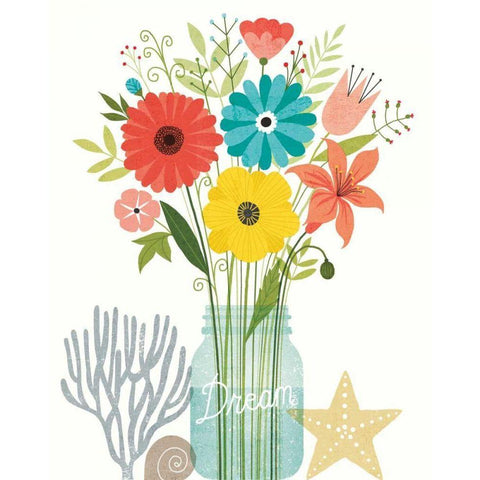 Seaside Bouquet III Mason Jar Black Modern Wood Framed Art Print by Mullan, Michael