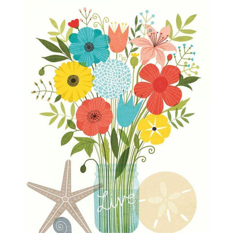 Seaside Bouquet I Mason Jar White Modern Wood Framed Art Print by Mullan, Michael
