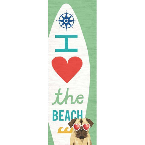 Beach Bums Pug Surf Board Black Modern Wood Framed Art Print with Double Matting by Mullan, Michael