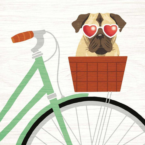 Beach Bums Pug Bicycle I Gold Ornate Wood Framed Art Print with Double Matting by Mullan, Michael