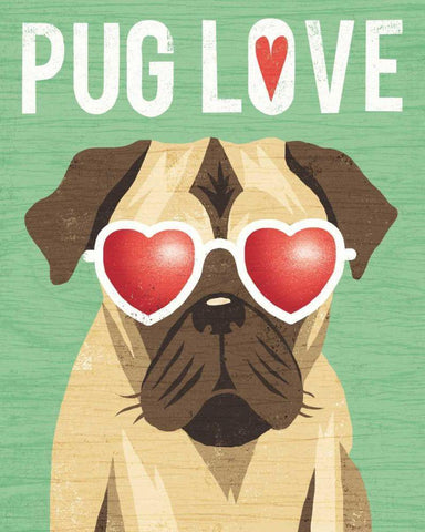Beach Bums Pug I Love Black Ornate Wood Framed Art Print with Double Matting by Mullan, Michael