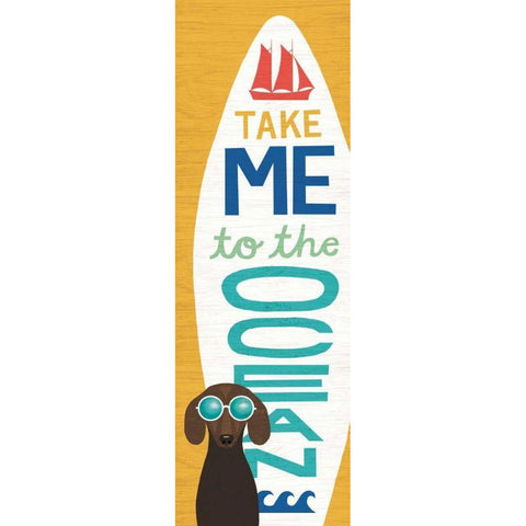Beach Bums Dachshund Surf Board Black Modern Wood Framed Art Print with Double Matting by Mullan, Michael