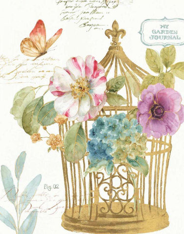 Rainbow Seeds Romantic Birdcage I Black Ornate Wood Framed Art Print with Double Matting by Audit, Lisa