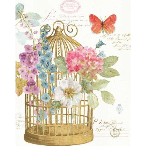 Rainbow Seeds Romantic Birdcage II Gold Ornate Wood Framed Art Print with Double Matting by Audit, Lisa