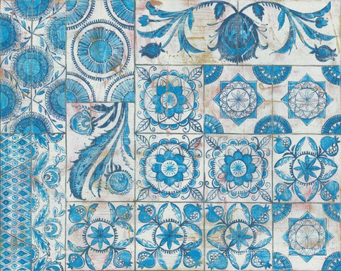 Istanbul Tiles White Modern Wood Framed Art Print with Double Matting by Lovell, Kathrine