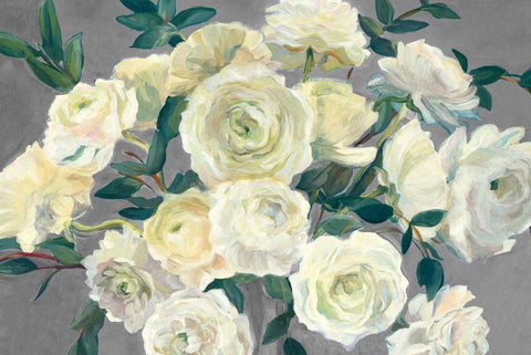 Roses in Cobalt Vase Steel Gray Crop White Modern Wood Framed Art Print with Double Matting by Hageman, Marilyn