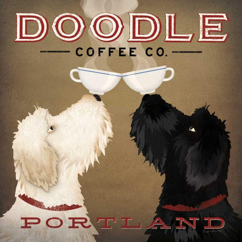 Doodle Coffee Double IV Portland Black Modern Wood Framed Art Print by Fowler, Ryan