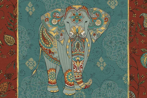Elephant Caravan IB Black Ornate Wood Framed Art Print with Double Matting by Daphne, Brissonnet