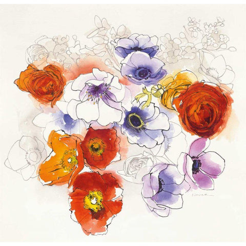 Spring Fleurs White Modern Wood Framed Art Print by Novak, Shirley