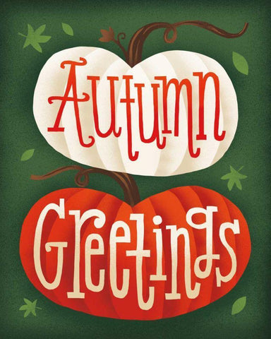 Harvest Time Autumn Greetings Pumpkins White Modern Wood Framed Art Print with Double Matting by Mullan, Michael