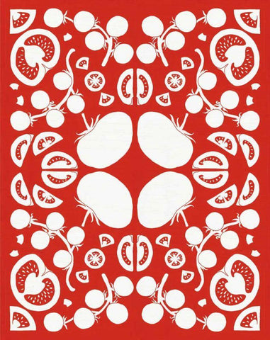 Retro Tomato Otomi Silhouette White Modern Wood Framed Art Print with Double Matting by DeNeige, Elyse