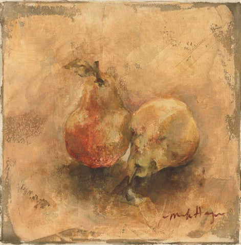 Gilted Pears White Modern Wood Framed Art Print with Double Matting by Hageman, Marilyn