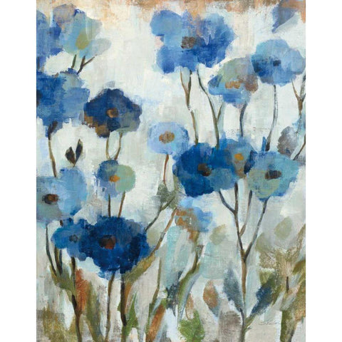 Abstracted Floral in Blue III Black Modern Wood Framed Art Print with Double Matting by Vassileva, Silvia
