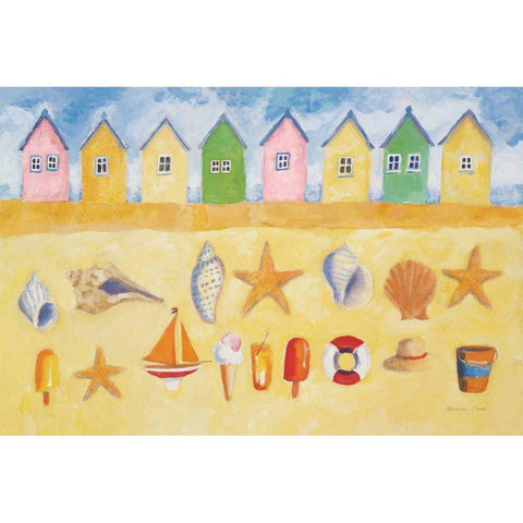 Beach Huts Gold Ornate Wood Framed Art Print with Double Matting by Clark, Michael