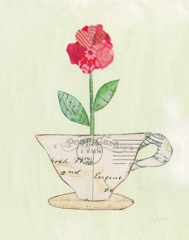 Teacup Floral I White Modern Wood Framed Art Print with Double Matting by Prahl, Courtney