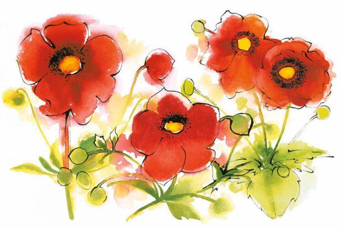 Flores Rojas VI White Modern Wood Framed Art Print with Double Matting by Novak, Shirley