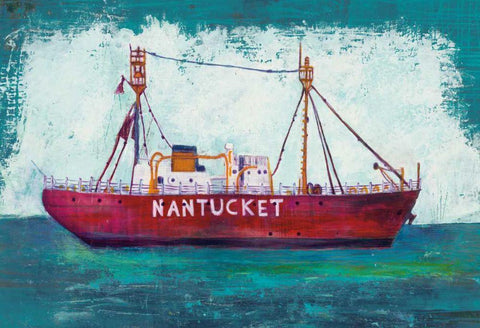 Nantucket Lightship Blue Green White Modern Wood Framed Art Print with Double Matting by Averinos, Melissa