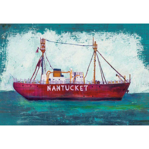Nantucket Lightship Blue Green Gold Ornate Wood Framed Art Print with Double Matting by Averinos, Melissa