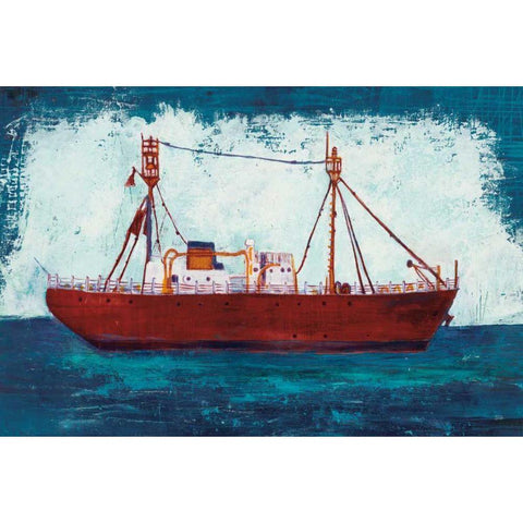 Nantucket Lightship Navy no Words Black Modern Wood Framed Art Print with Double Matting by Averinos, Melissa