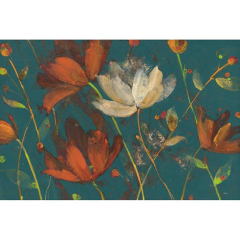 Moonlight Garden I Spice on Teal Gold Ornate Wood Framed Art Print with Double Matting by Hristova, Albena