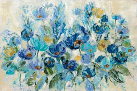 Scattered Blue Flowers Black Ornate Wood Framed Art Print with Double Matting by Vassileva, Silvia